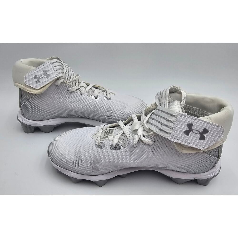 Under Armour Boy's Size 3.5Y White and Silver Football Cleats NWOB - Picture 3 of 7